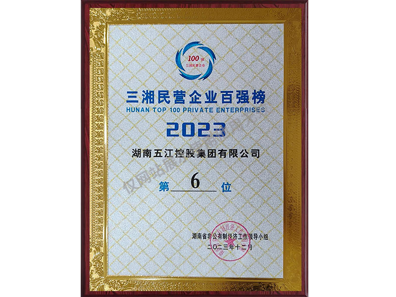 三湘民營(yíng)企業(yè)百強榜第6位（2023年）